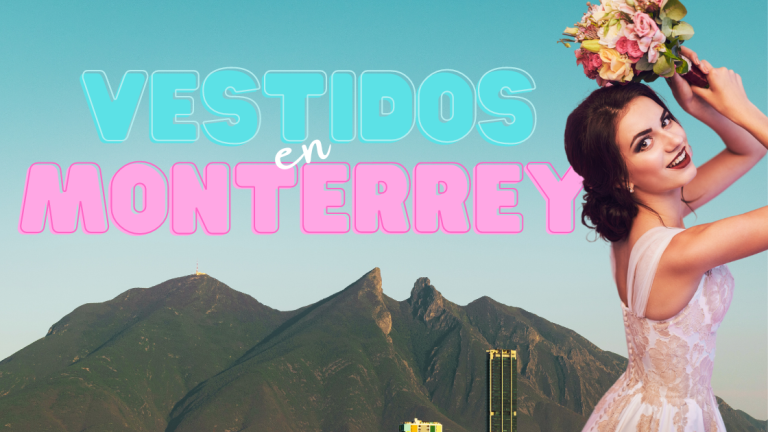 Una novia en vestido de novia en monterrey, con flores en sus manos y el cerro de la silla icono de monterrey